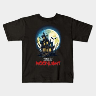 Spooky Moonlight Haunted House Halloween Kids T-Shirt